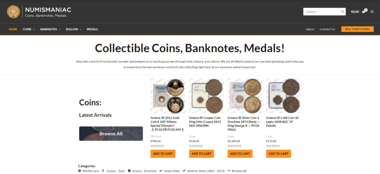 numismaniac.gr screenshot
